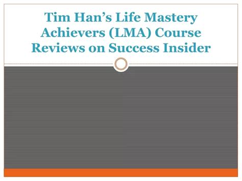 (1) LMA Life Mastery Achievers Course by Tim Han from Success .